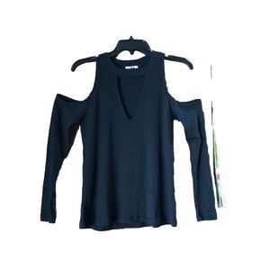 LNA Choker Cut Out Ribbed Cold Shoulder Pullover Sweater Black - XS